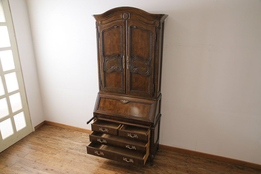 中古　DREXEL HERITAGE(ドレクセルヘリテイジ)　Old World(オールドワールド)　セクレタリー(ライティングビューロー、ワークデスク、在宅ワーク、在宅用、収納棚)(定価約226万円)(R-029290)