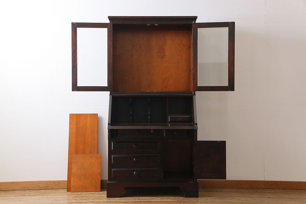中古　北海道民芸家具　上品な雰囲気漂うライティングビューロー(デスク、在宅ワーク、在宅用収納棚)(定価約50万円)