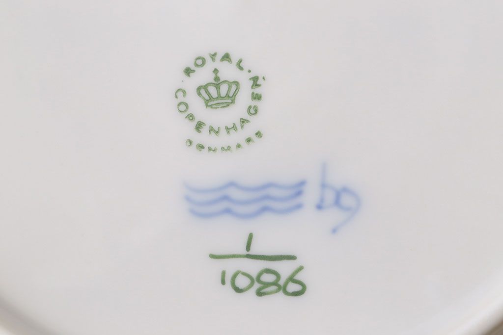 中古　ROYAL COPENHAGEN(ロイヤルコペンハーゲン)　ブルーフルーテッド　フルレース　19.5cmプレート2枚セット(洋食器)(定価約6万5千円)(3)