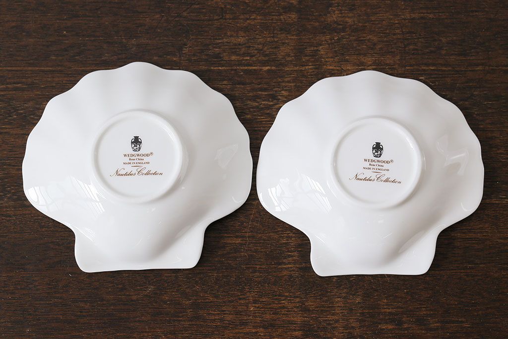 中古　イギリス Wedgwood(ウェッジウッド)　NAUTILUS(ノーチラス)　シェルプレート2枚セット(洋食器)(1)