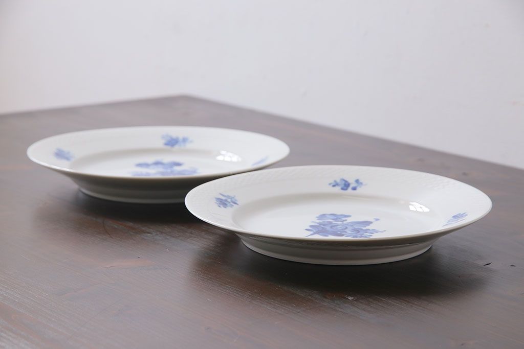 中古　ROYAL COPENHAGEN(ロイヤルコペンハーゲン)　ブルーフラワー　プレイン　25.5cmプレート2枚セット(大皿)(2)