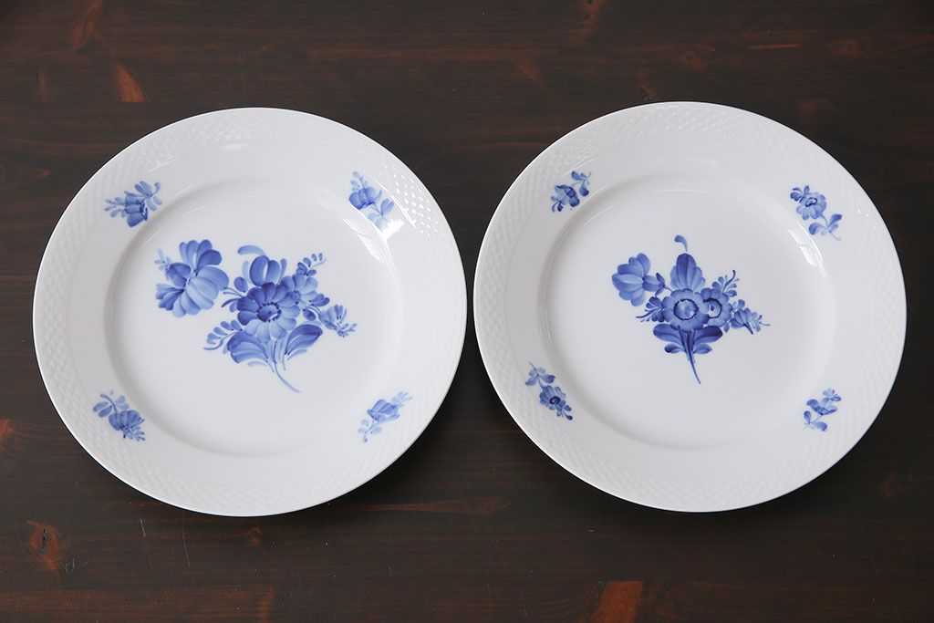 中古　ROYAL COPENHAGEN(ロイヤルコペンハーゲン)　ブルーフラワー　プレイン　25.5cmプレート2枚セット(大皿)(2)