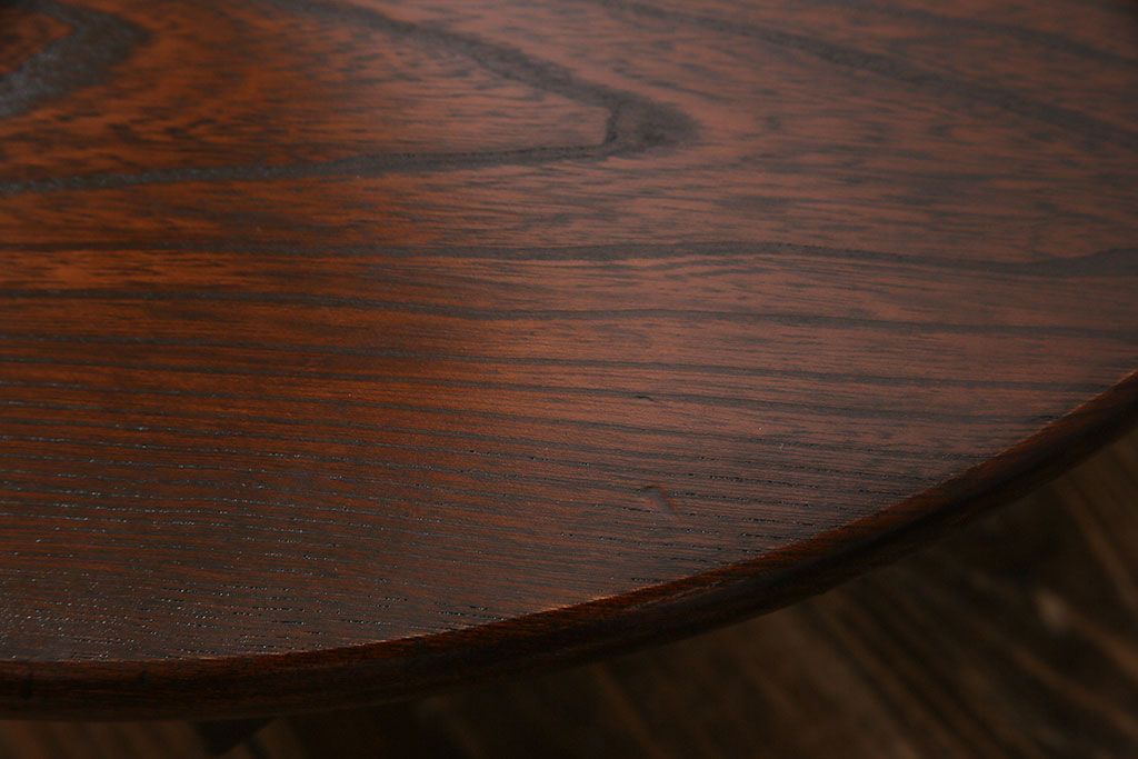 レトロ家具　昭和レトロ　栓材　深みのある色合いの丸ちゃぶ台(座卓、ローテーブル)