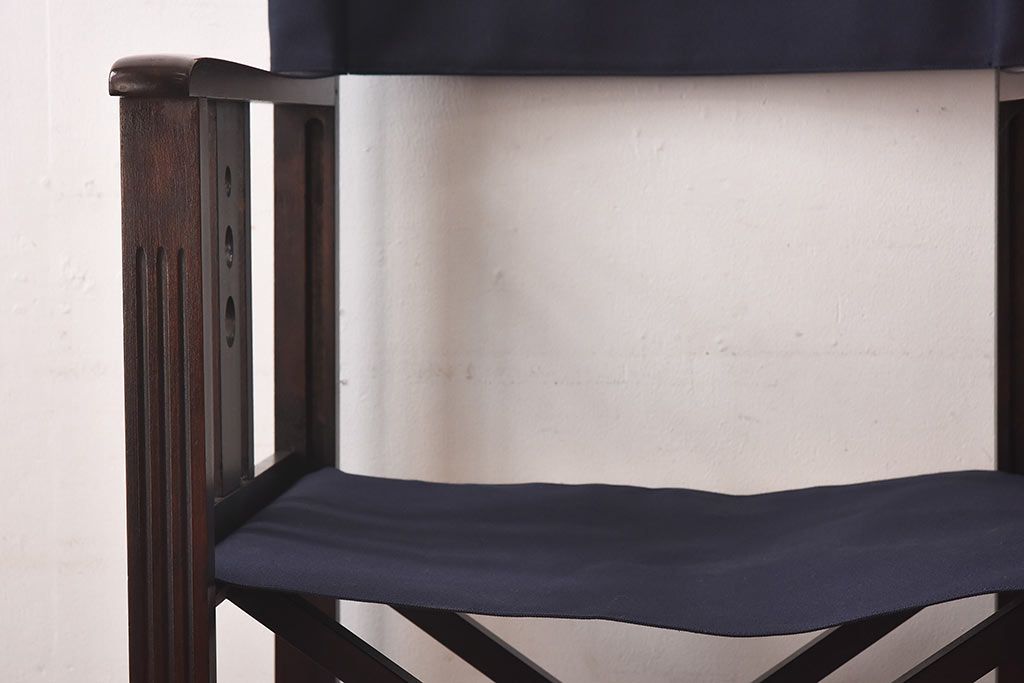 アンティーク家具　日本楽器・山葉(ヤマハ)　和モダンテイストの上質なフォールディングチェア・青(文化椅子、折りたたみ式チェア、イス)(2)