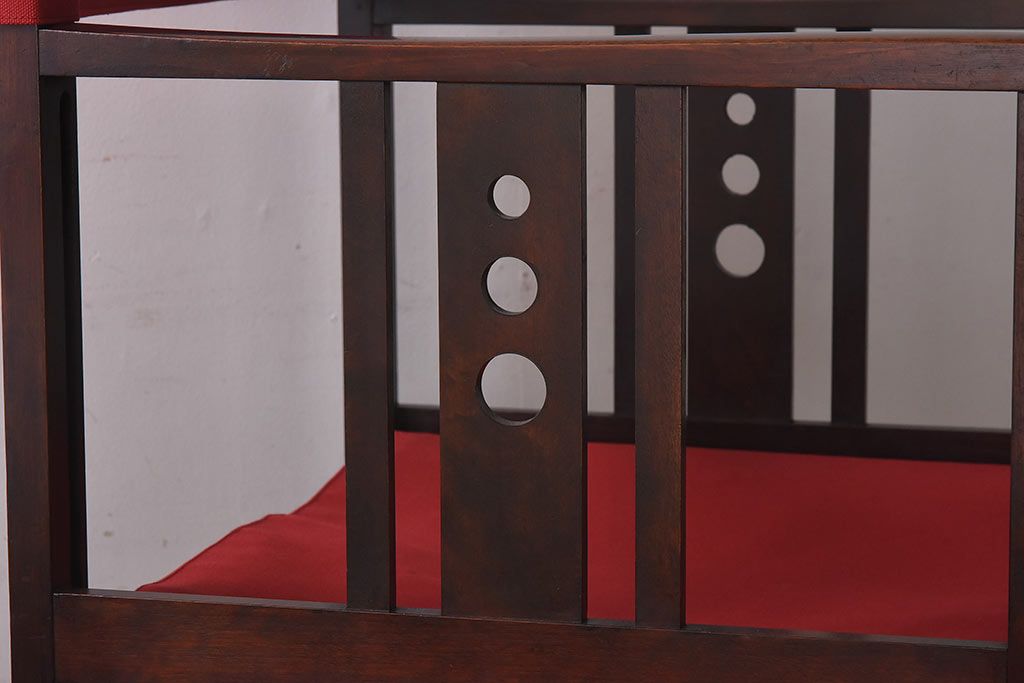 アンティーク家具　日本楽器・山葉(ヤマハ)　和モダンテイストの上質なフォールディングチェア・赤(文化椅子、折りたたみ式チェア、イス)(1)