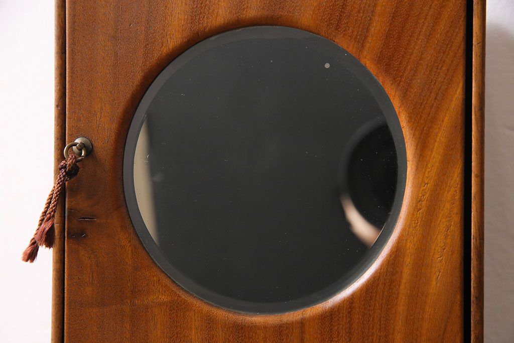 アンティーク雑貨　昭和レトロ　丸い鏡が可愛らしい卓上小物収納(小引き出し、小物入れ)