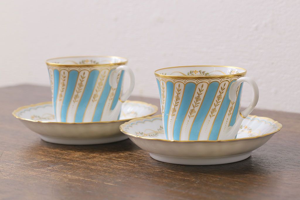 アンティーク雑貨　中古　ノリタケ(Noritake、則武)　ダイヤモンドコレクション印　カップ&ソーサー2客セット(洋食器)