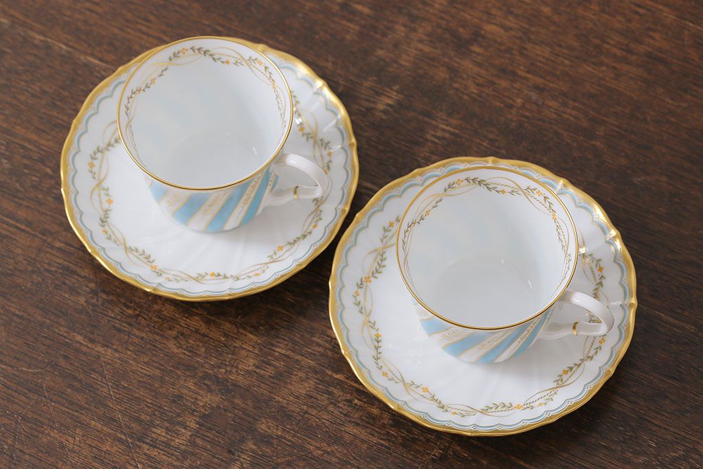 アンティーク雑貨　中古　ノリタケ(Noritake、則武)　ダイヤモンドコレクション印　カップ&ソーサー2客セット(洋食器)