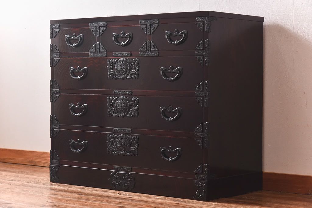 中古　岩谷堂箪笥　北国1号　鳳凰紋様の金具が豪華な整理箪笥(和タンス、チェスト)