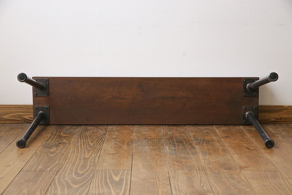 ラフジュ工房オリジナル　ヒバ材　飾り台にも使える鉄脚ベンチ(花台、チェア)(2)