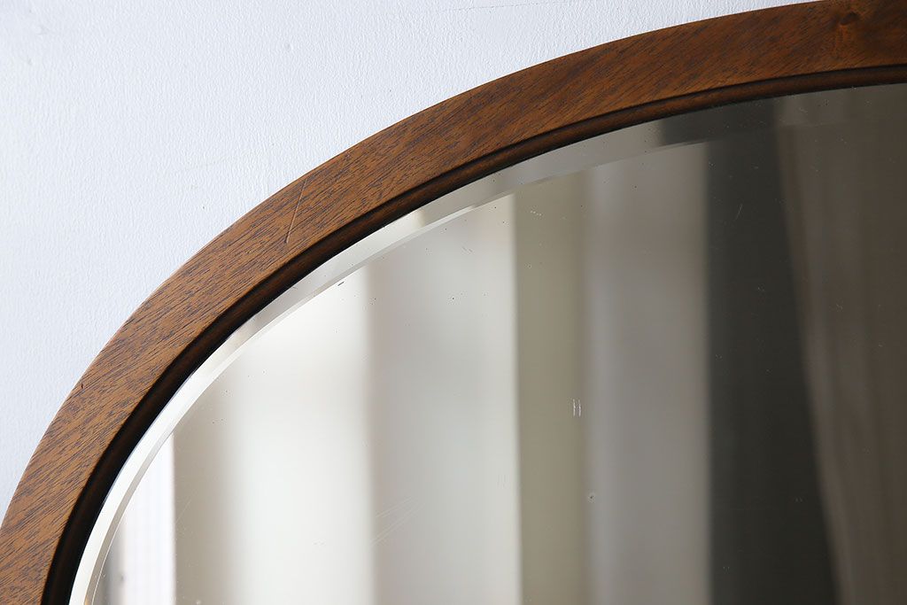 アンティーク雑貨　イギリスアンティーク　マホガニー材　木のぬくもりを感じるオーバルミラー(ウォールミラー、壁掛け鏡)