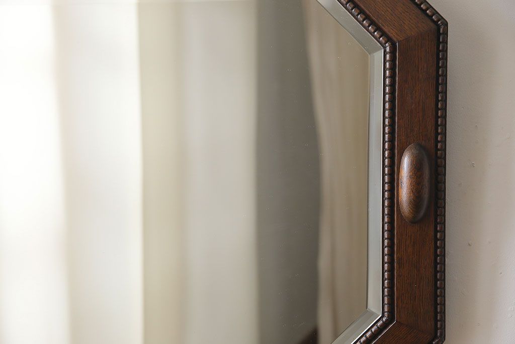 アンティーク雑貨　イギリスヴィンテージ　個性的なフレームが目を惹くオクタゴナルミラー(ウォールミラー、壁掛け鏡、ビンテージ)