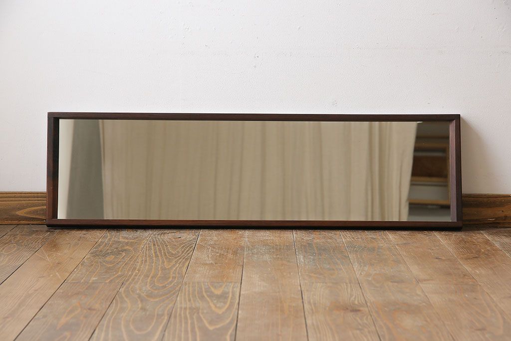 アンティーク雑貨　北欧ヴィンテージ　高級感のあるローズウッド材のウォールミラー(姿見、壁掛け鏡、ビンテージ)