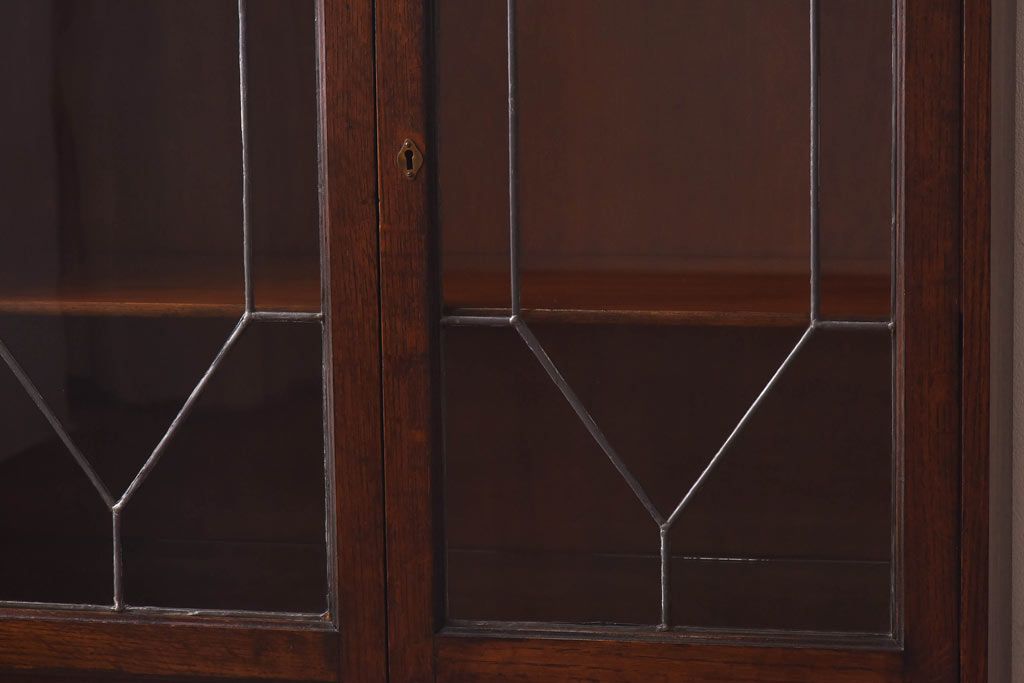 アンティーク家具　イギリスアンティーク　シンプルなステンドグラスのブックケース(本箱、キャビネット、戸棚)