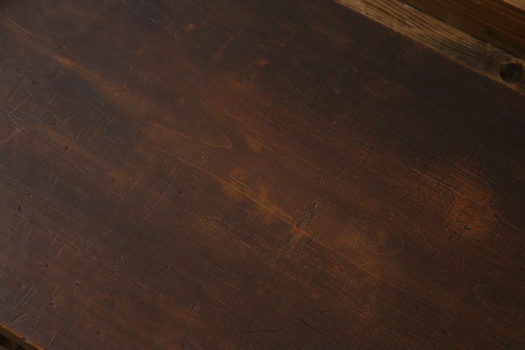 アンティーク雑貨　古民具・骨董　朴の木(ホオノキ)　落ち着いた深い色味の裁ち板(作業台、テーブル、ローボード、花台)(2)