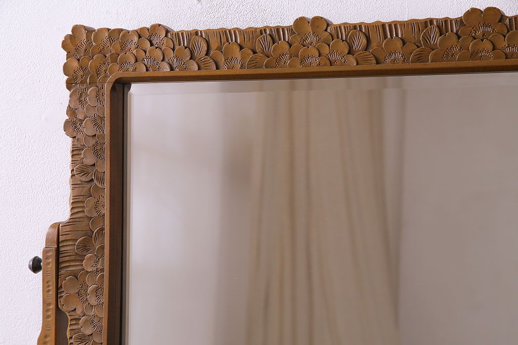 中古　伝統工芸軽井沢彫り　華やかな印象のドレッシングチェスト(ドレッサー、鏡、ミラー)