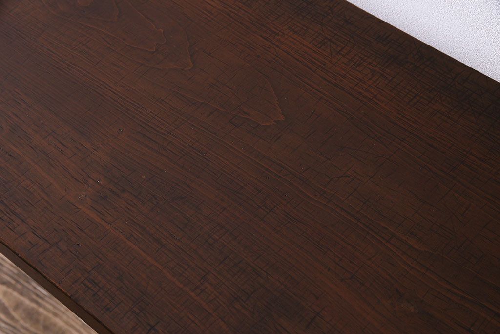 桂材一枚板　リメイク　味わいある古材を使用したアイアンサイドテーブル(作業台、飾り台、カフェテーブル)(1)