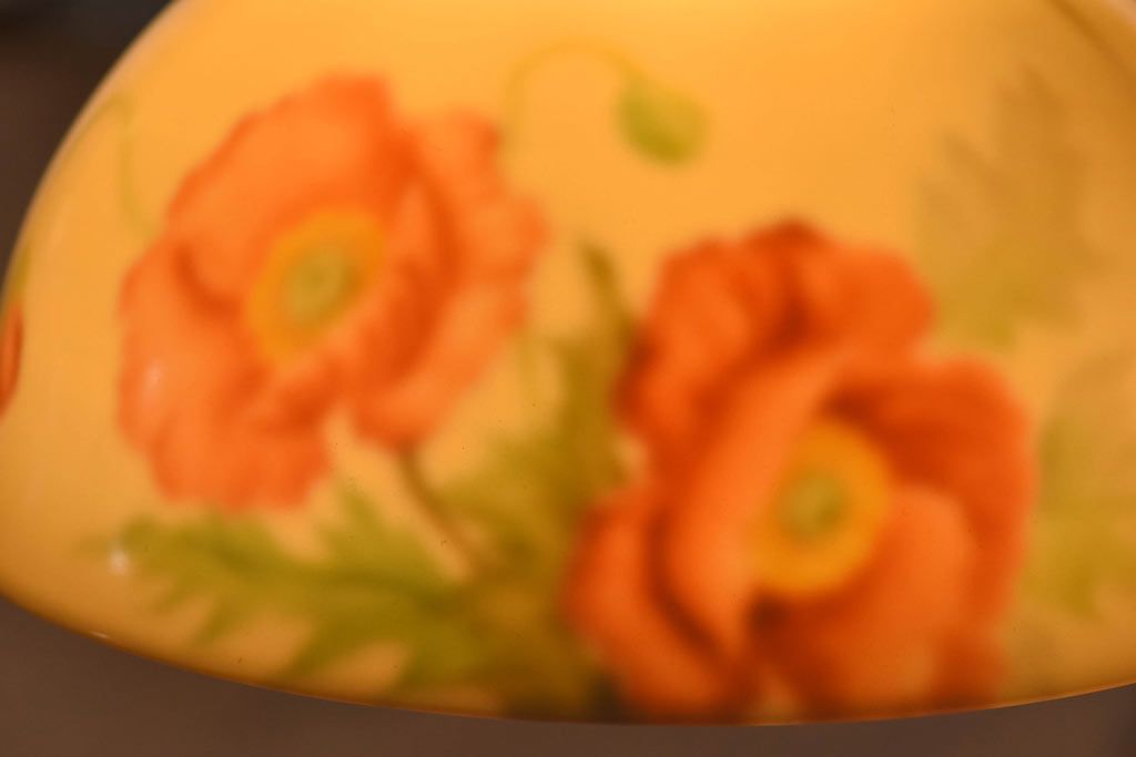 オールドノリタケ・則武(日陶)　ポピー(芥子)　照らすと透ける模様が魅力の電笠(  天井照明、シェード)(1)