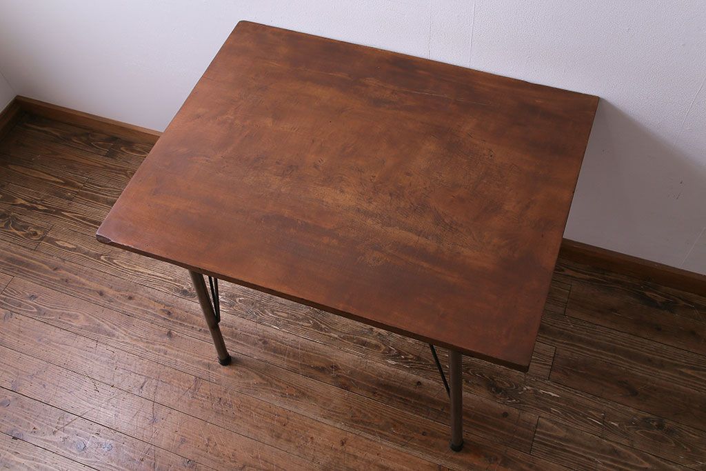 ジャンク品　古い麺打ち台をリメイクした鉄脚付き作業台(鉄脚テーブル)