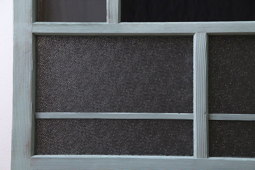 アンティーク建具　昭和初期　色ガラス・当時物ダイヤガラス入り!　シャビーな雰囲気が可愛いらしいペイントガラス戸2枚セット(2)