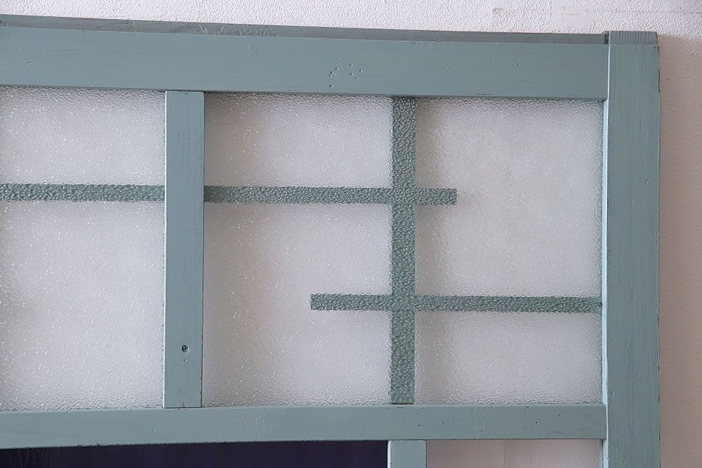 アンティーク建具　昭和初期　色ガラス・当時物ダイヤガラス入り!　シャビーな雰囲気が可愛いらしいペイントガラス戸2枚セット(2)