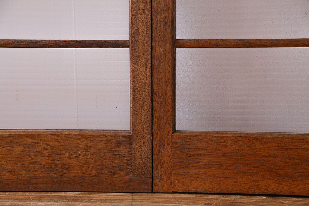昭和レトロ　明るい木味のモールガラス入りガラス戸2枚セット(引き戸)