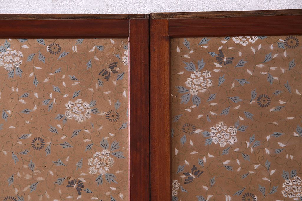 昭和期　襖が目を引く上質な組子帯戸(ガラス帯戸、引き戸、間仕切り、襖、建具)4枚セット