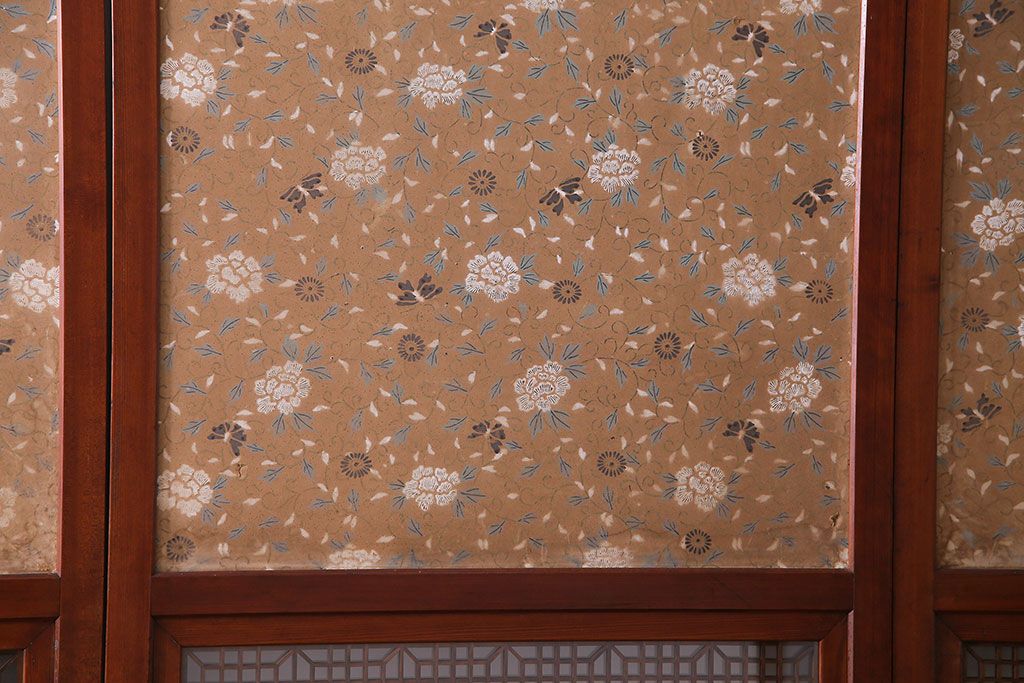 昭和期　襖が目を引く上質な組子帯戸(ガラス帯戸、引き戸、間仕切り、襖、建具)4枚セット