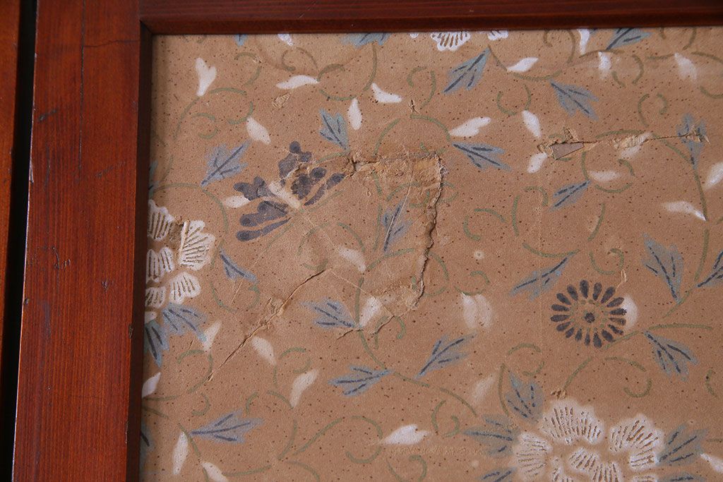 昭和期　襖が目を引く上質な組子帯戸(ガラス帯戸、引き戸、間仕切り、襖、建具)4枚セット