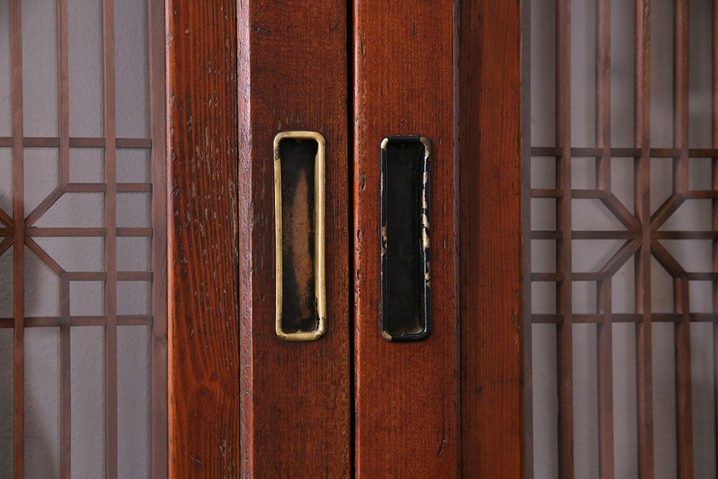 昭和期　襖が目を引く上質な組子帯戸(ガラス帯戸、引き戸、間仕切り、襖、建具)4枚セット