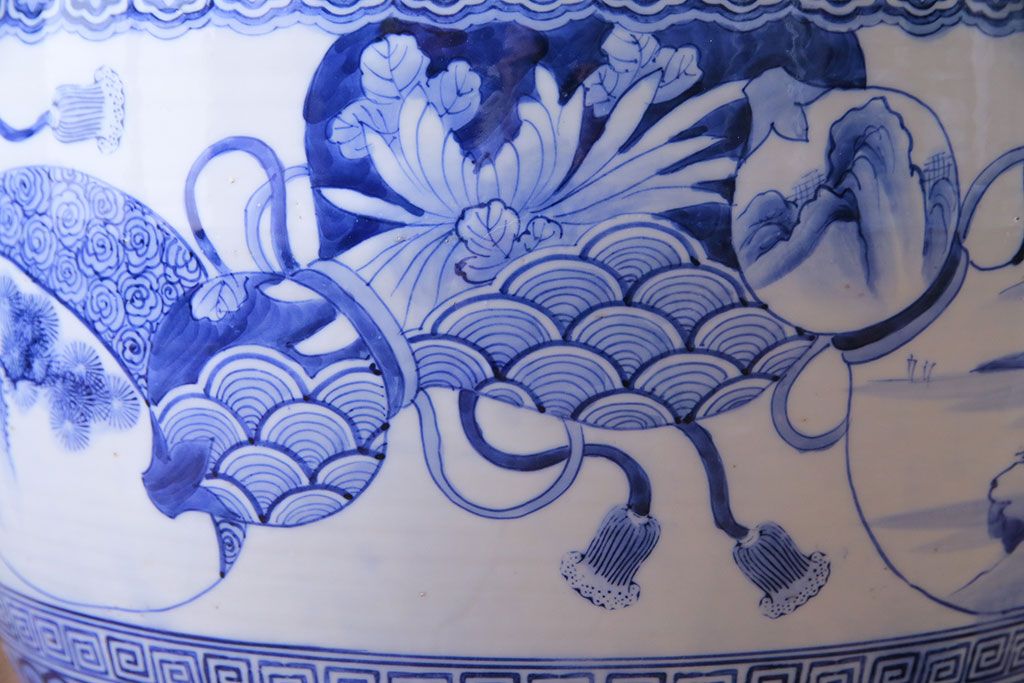 アンティーク雑貨　昭和初期　瓢箪の窓絵が上品な雰囲気の瀬戸火鉢(鉢カバー)