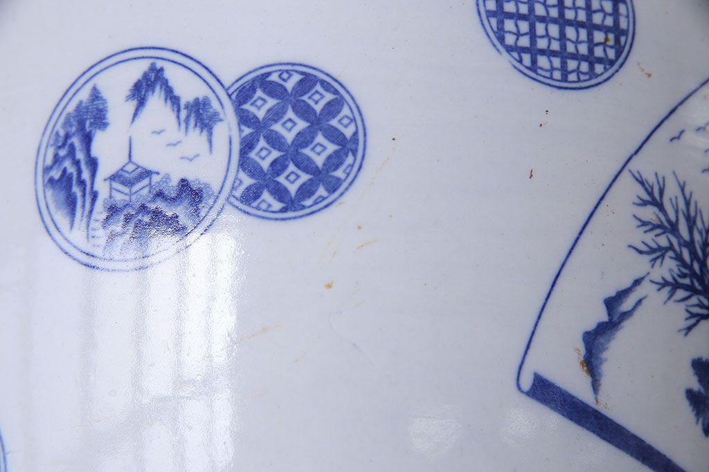 アンティーク雑貨　昭和期　山水図　和の雰囲気漂う瀬戸火鉢(鉢カバー)(1)