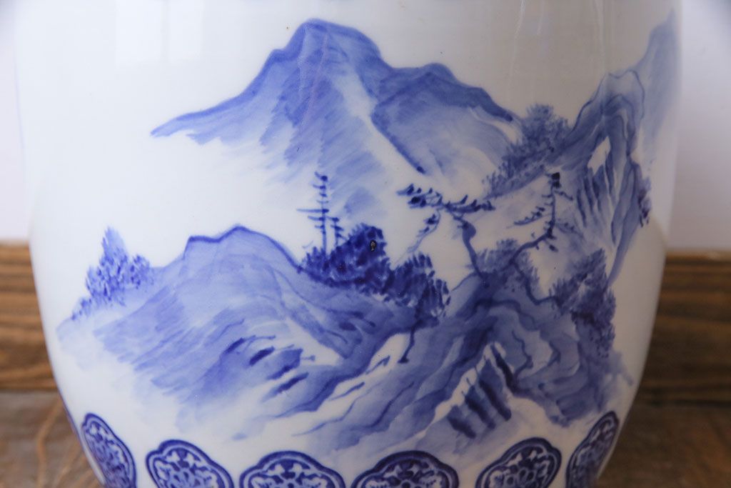 アンティーク雑貨　山水図　日本らしい雰囲気を高める瀬戸火鉢(鉢カバー)