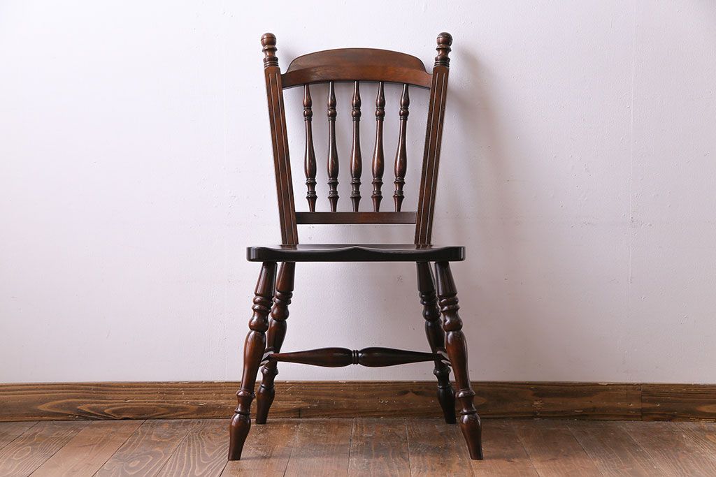 中古　松本民芸家具　#1　アンティーク調にも馴染む安川式スピンドルチェア(ダイニングチェア)(1)