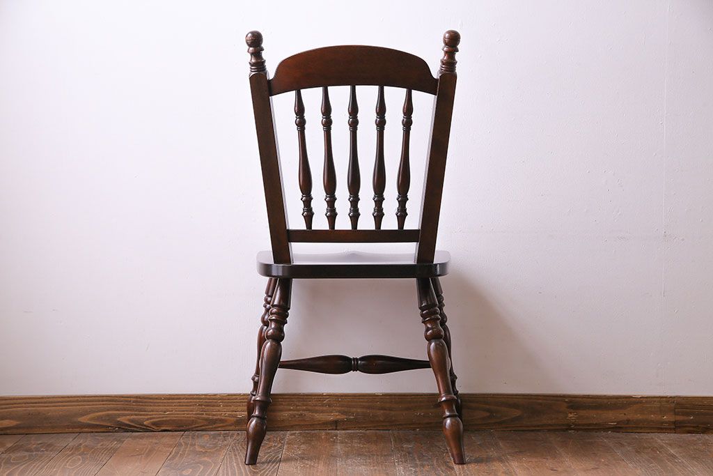 中古　松本民芸家具　#1　アンティーク調にも馴染む安川式スピンドルチェア(ダイニングチェア)(1)