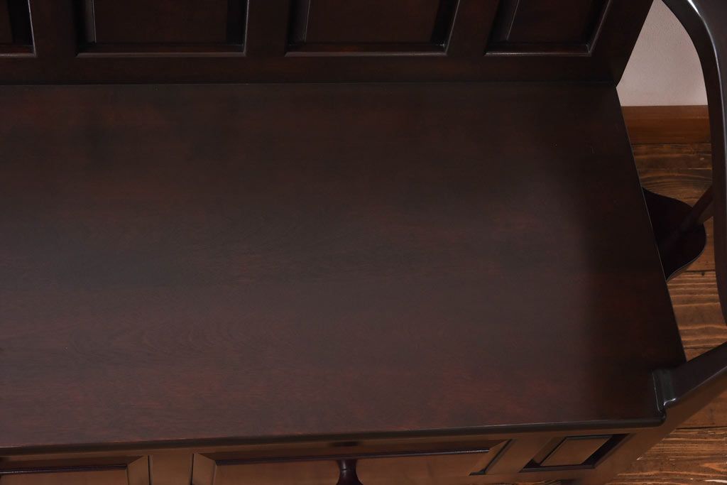 中古美品　松本民芸家具　サイドテーブルになる羽根付きの2人掛けベンチ