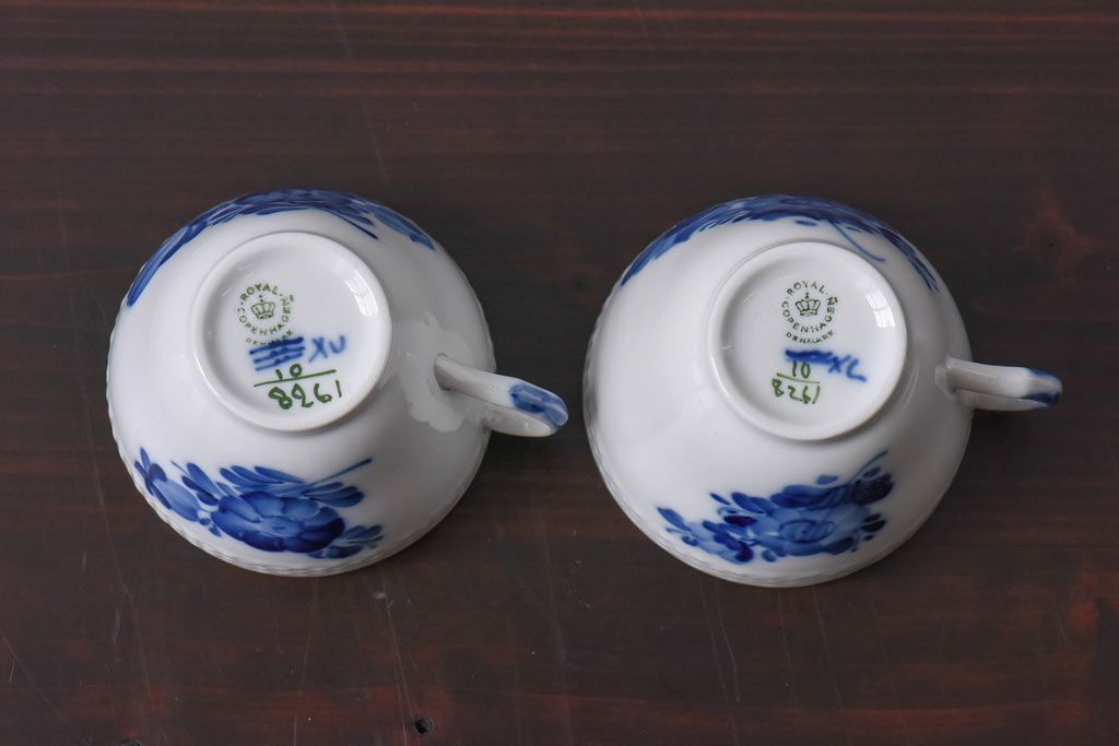 アンティーク雑貨　中古　ROYAL COPENHAGEN(ロイヤルコペンハーゲン)　blue flower　カップ&ソーサー(コーヒーカップ、洋食器)2客セット