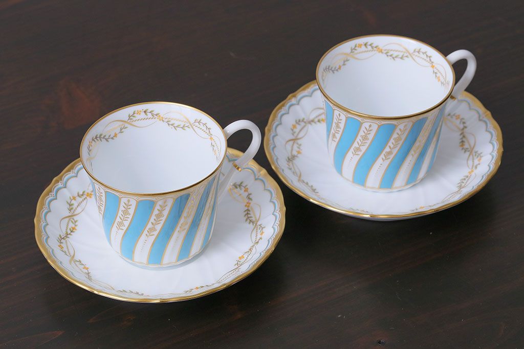 アンティーク雑貨　中古　ノリタケ(Noritake、則武)　ダイヤモンドコレクション印　カップ&ソーサー2客セット(洋食器)(1)