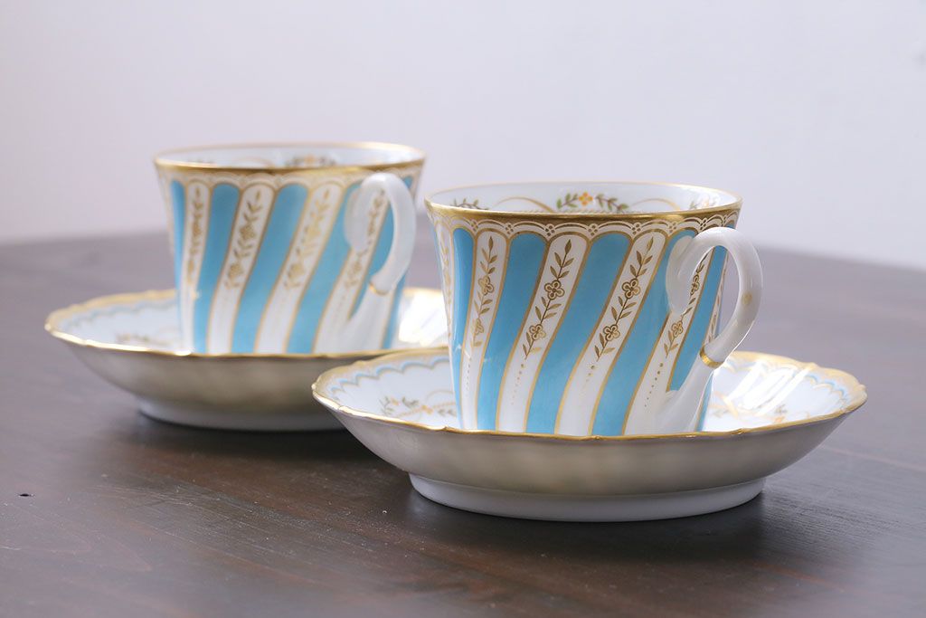 アンティーク雑貨　中古　ノリタケ(Noritake、則武)　ダイヤモンドコレクション印　カップ&ソーサー2客セット(洋食器)(1)