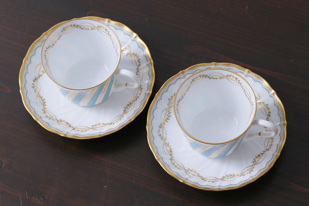 アンティーク雑貨　中古　ノリタケ(Noritake、則武)　ダイヤモンドコレクション印　カップ&ソーサー2客セット(洋食器)(1)