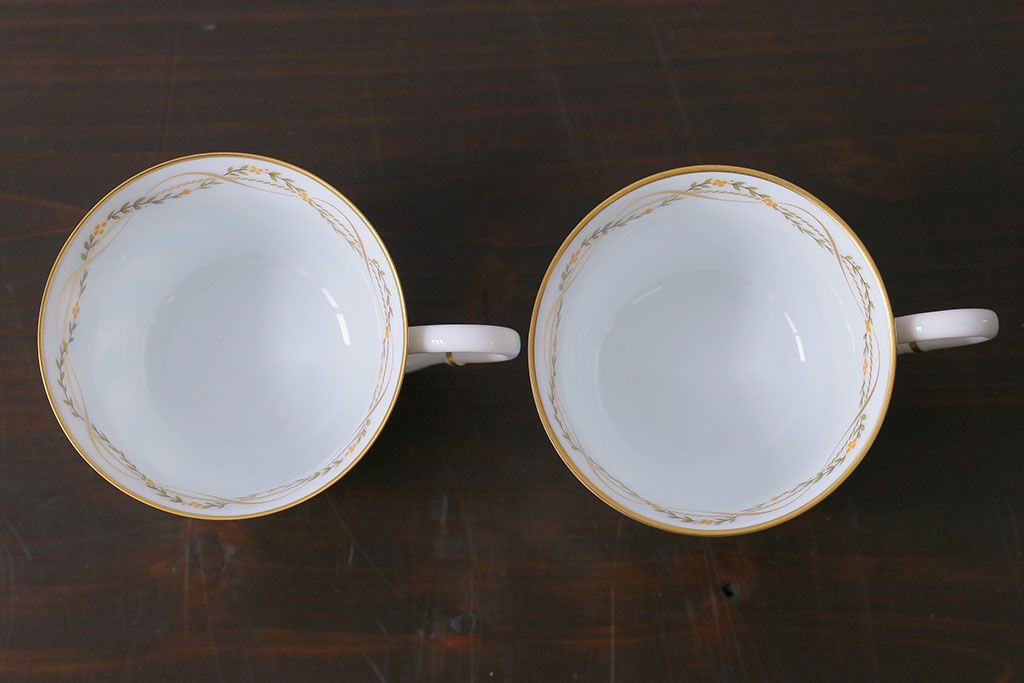 アンティーク雑貨　中古　ノリタケ(Noritake、則武)　ダイヤモンドコレクション印　カップ&ソーサー2客セット(洋食器)(1)