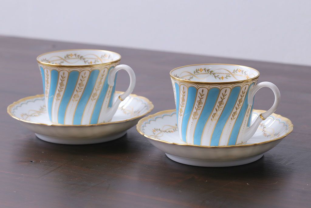 アンティーク雑貨　中古　ノリタケ(Noritake、則武)　ダイヤモンドコレクション印　カップ&ソーサー2客セット(洋食器)(2)