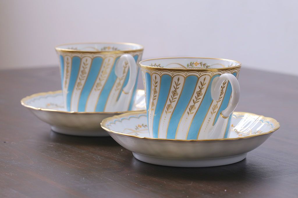 アンティーク雑貨　中古　ノリタケ(Noritake、則武)　ダイヤモンドコレクション印　カップ&ソーサー2客セット(洋食器)(2)