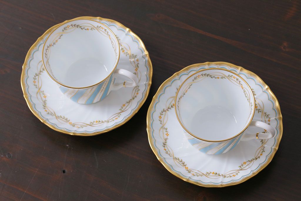 アンティーク雑貨　中古　ノリタケ(Noritake、則武)　ダイヤモンドコレクション印　カップ&ソーサー2客セット(洋食器)(2)