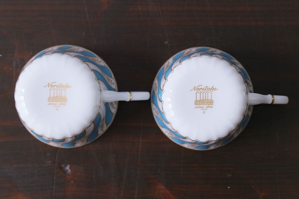 アンティーク雑貨　中古　ノリタケ(Noritake、則武)　ダイヤモンドコレクション印　カップ&ソーサー2客セット(洋食器)(2)