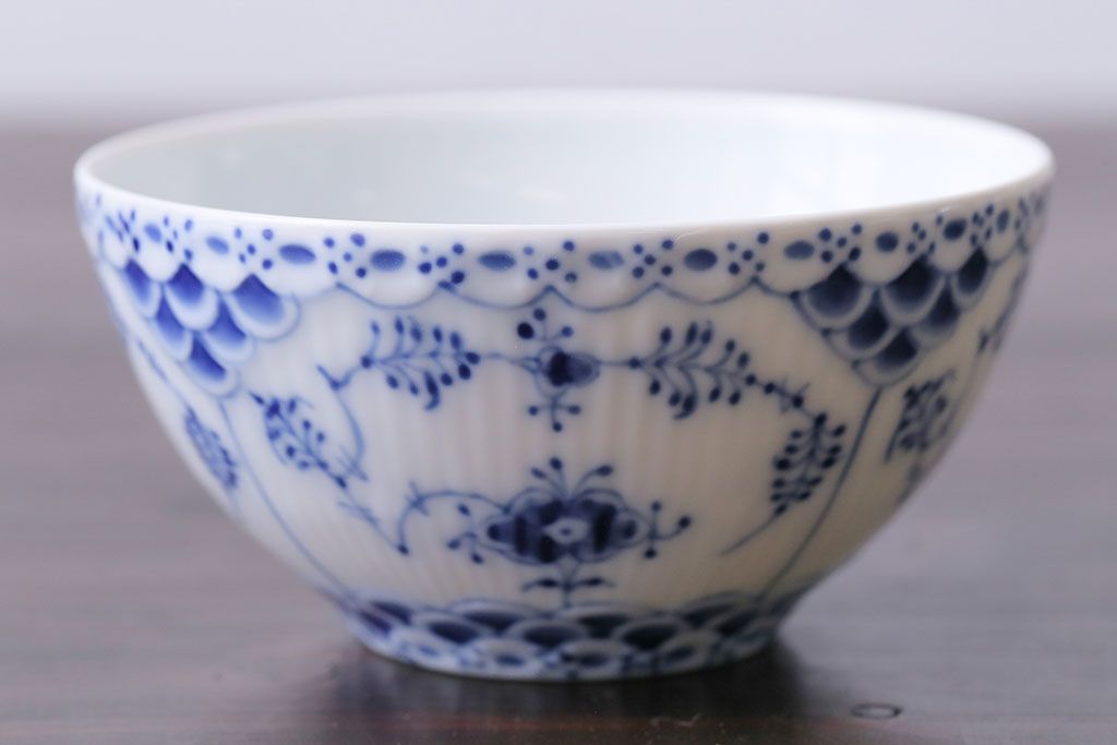 アンティーク雑貨　中古　ROYAL COPENHAGEN(ロイヤルコペンハーゲン)　ブルーフルーテッド　フルレース　カップ&ソーサー(ティーカップ、洋食器)2客セット(定価約8万6千円)(2)