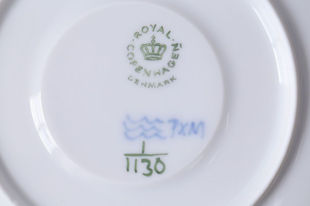 アンティーク雑貨　中古　ROYAL COPENHAGEN(ロイヤルコペンハーゲン)　ブルーフルーテッド　フルレース　カップ&ソーサー(ティーカップ、洋食器)2客セット(定価約8万6千円)(2)
