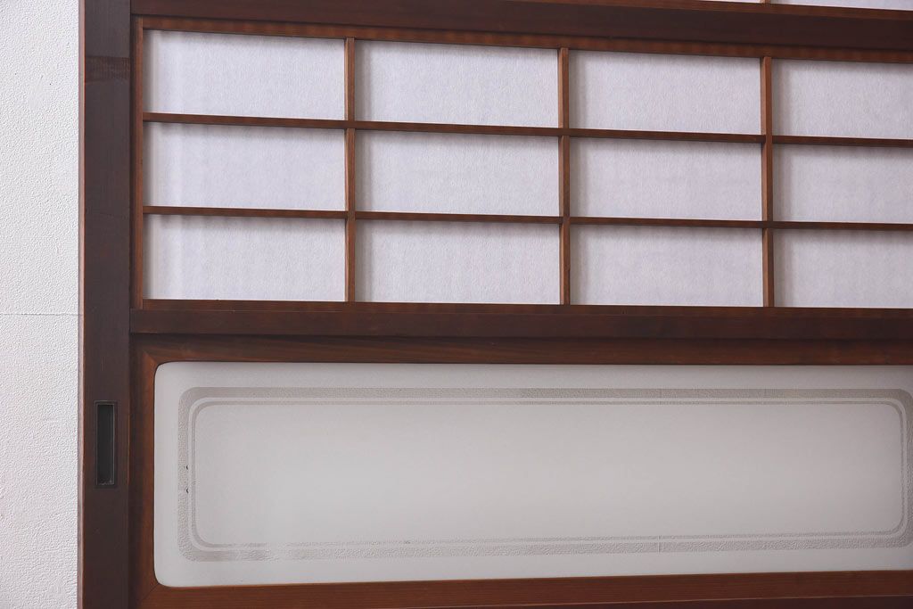 デザインガラス　細身の桟が上品な裏障子付き格子戸(引き戸、建具、ガラス帯戸)