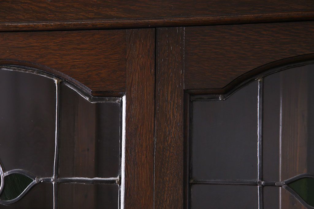 アンティーク家具　イギリスアンティーク　ステンドグラス　品格ある佇まいが魅力の大型ブックケース付きビューロー(簿記机、チェスト)