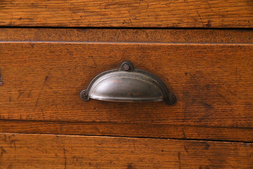 レトロ家具　昭和初期　モールガラス　味わい深いレトロな佇まいの重ね戸棚(収納棚)